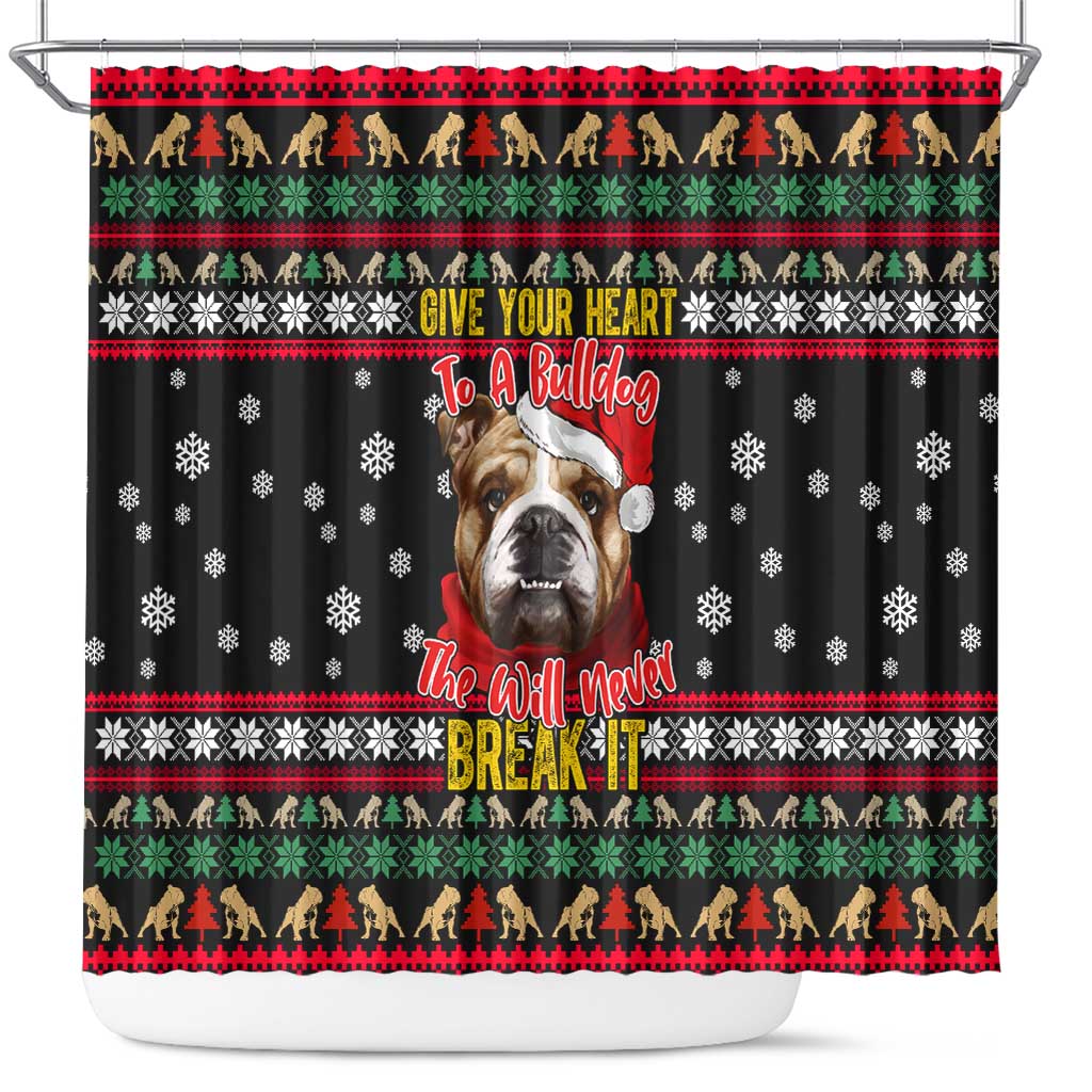Give Your Heart Bulldog Christmas Shower Curtain Xmas Holiday Patterns - Wonder Print Shop