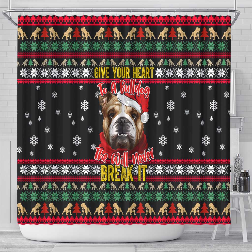 Give Your Heart Bulldog Christmas Shower Curtain Xmas Holiday Patterns - Wonder Print Shop