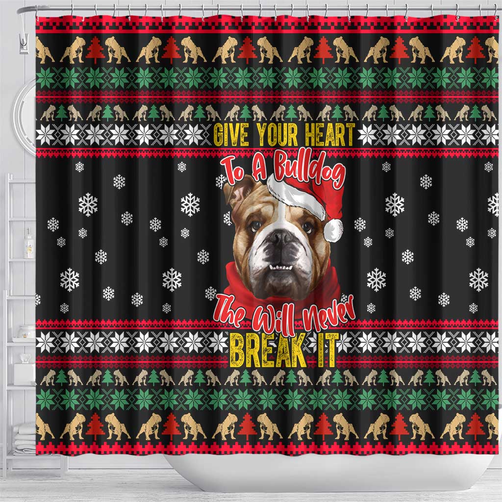 Give Your Heart Bulldog Christmas Shower Curtain Xmas Holiday Patterns - Wonder Print Shop