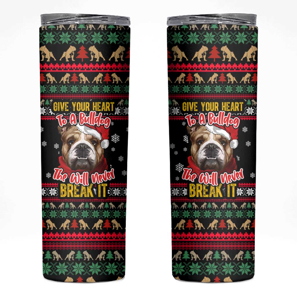 Give Your Heart Bulldog Christmas Skinny Tumbler Xmas Holiday Patterns - Wonder Print Shop