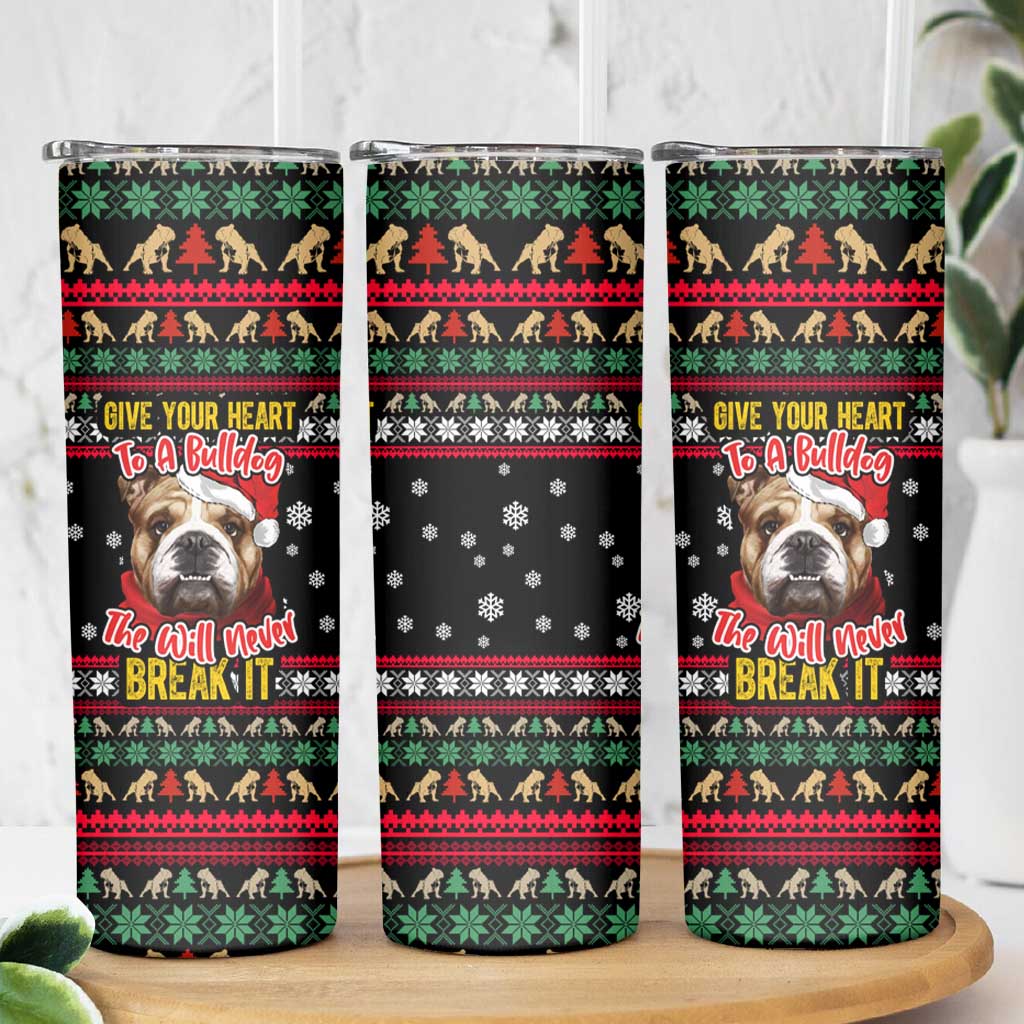 Give Your Heart Bulldog Christmas Skinny Tumbler Xmas Holiday Patterns - Wonder Print Shop
