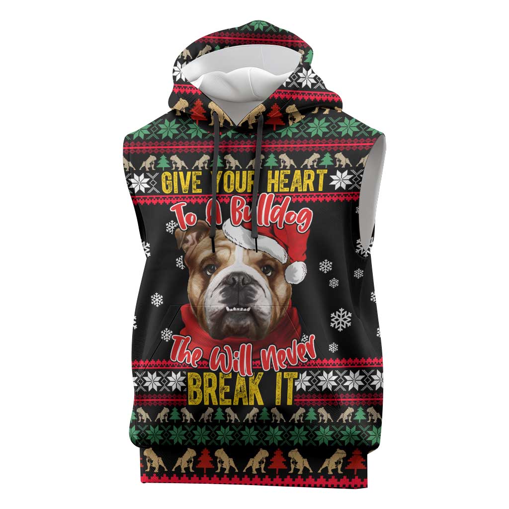Give Your Heart Bulldog Christmas Sleeveless Hoodie Xmas Holiday Patterns - Wonder Print Shop