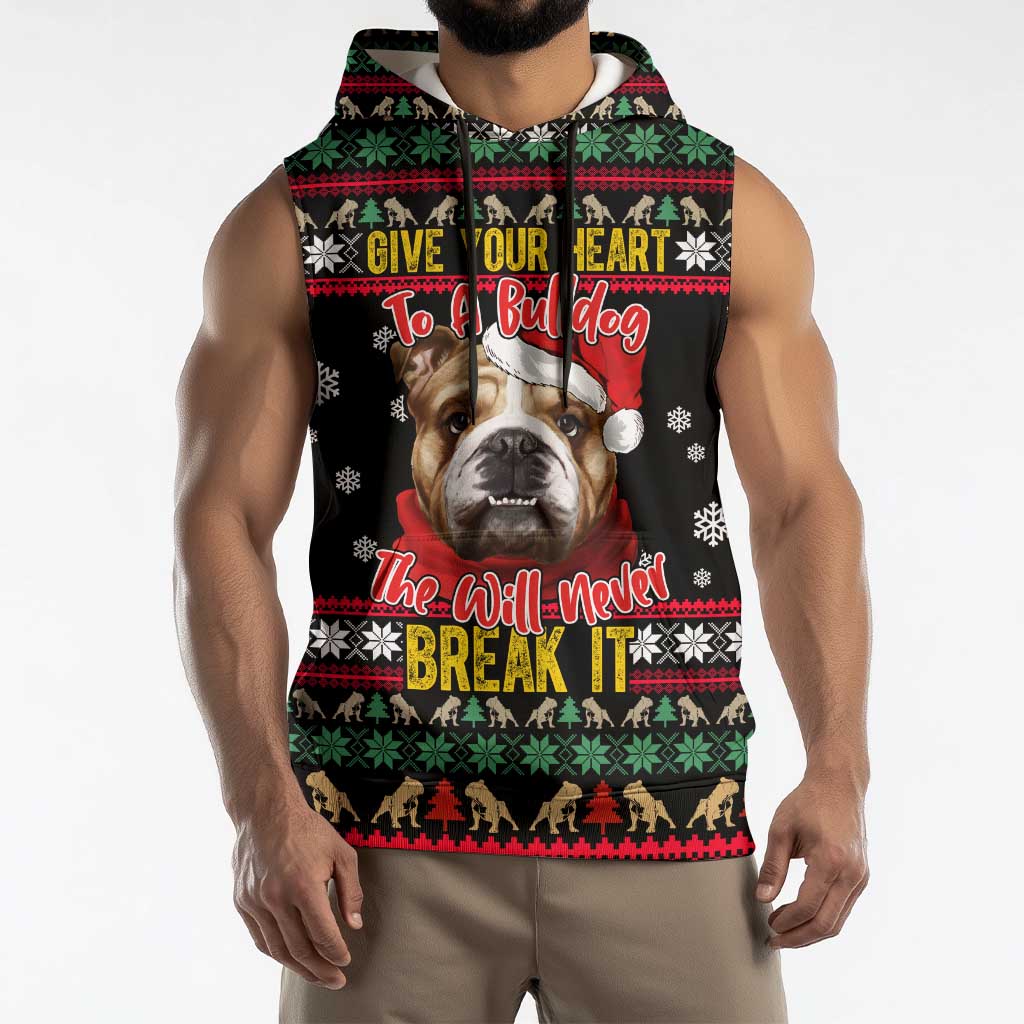 Give Your Heart Bulldog Christmas Sleeveless Hoodie Xmas Holiday Patterns - Wonder Print Shop
