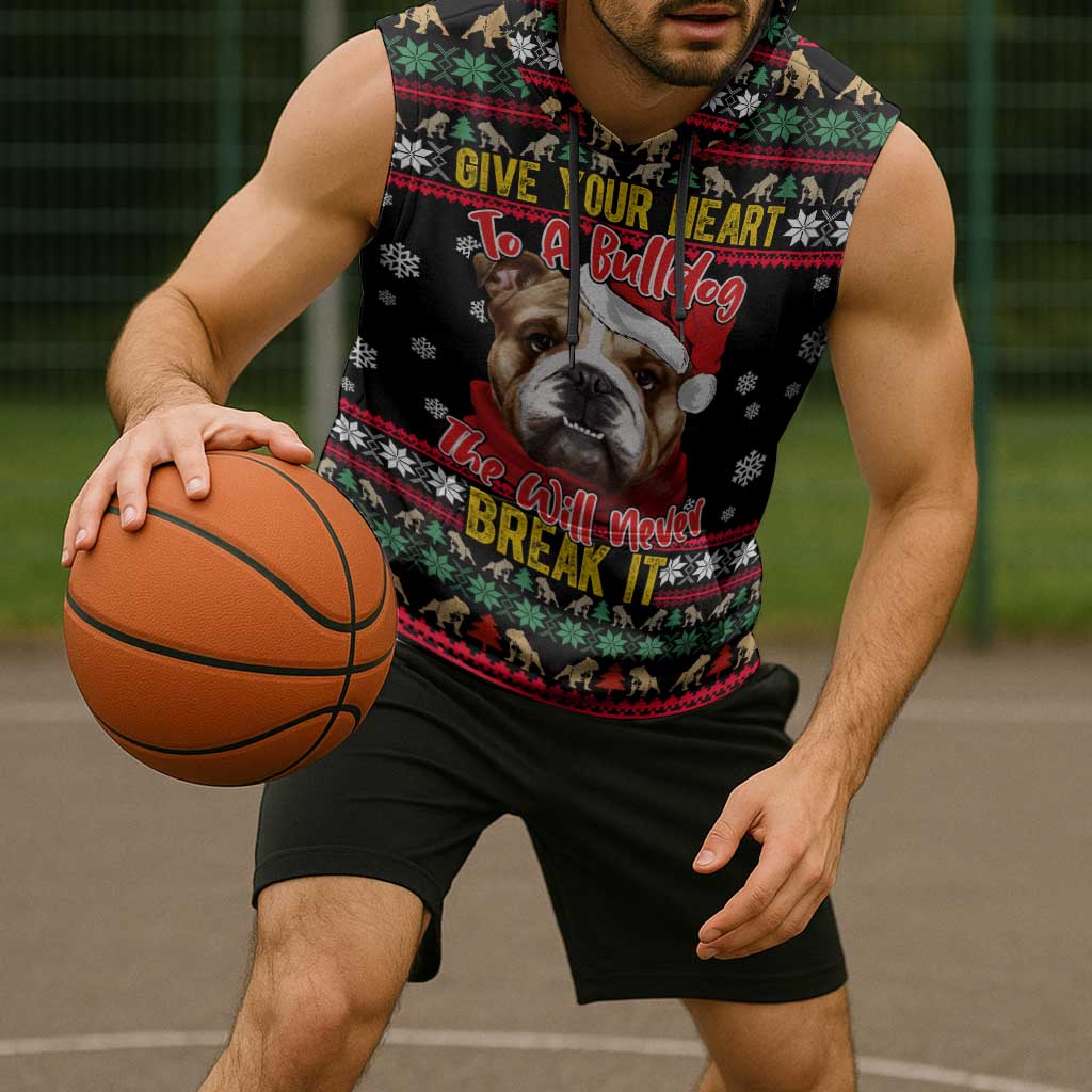 Give Your Heart Bulldog Christmas Sleeveless Hoodie Xmas Holiday Patterns - Wonder Print Shop