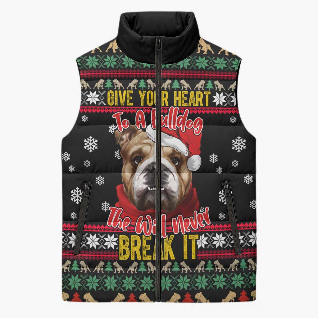 Give Your Heart Bulldog Christmas Sleeveless Puffer Jacket Xmas Holiday Patterns - Wonder Print Shop