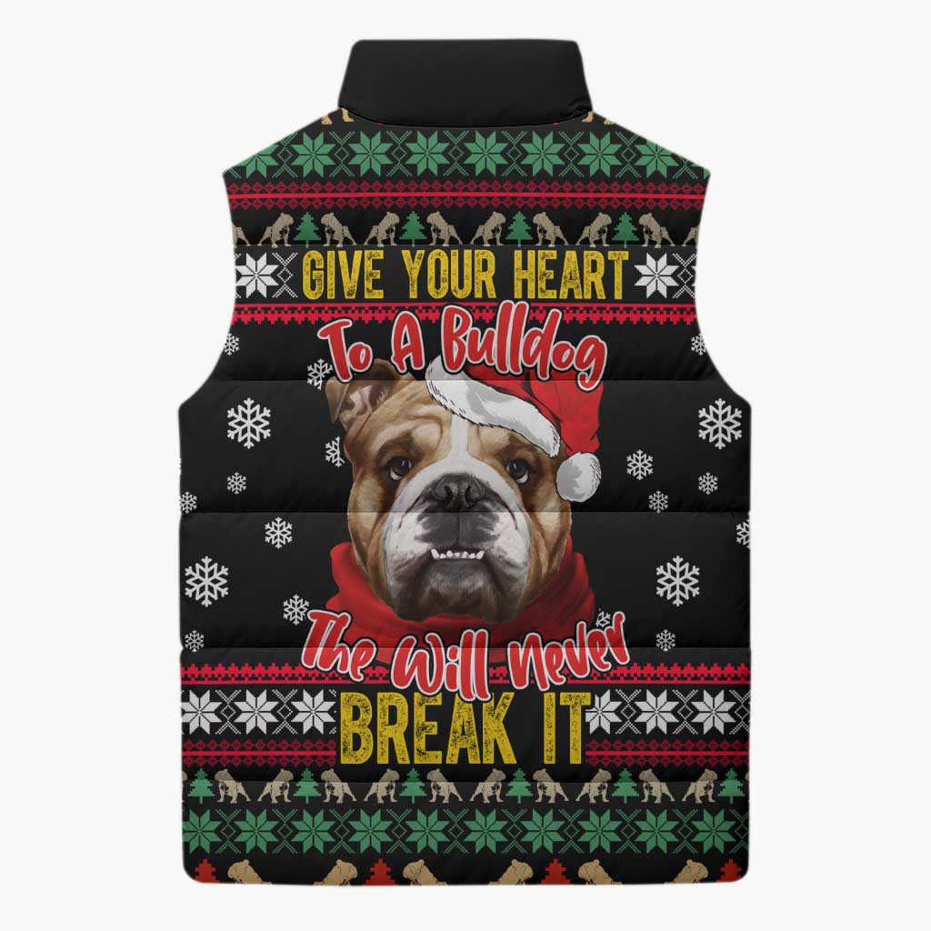Give Your Heart Bulldog Christmas Sleeveless Puffer Jacket Xmas Holiday Patterns - Wonder Print Shop