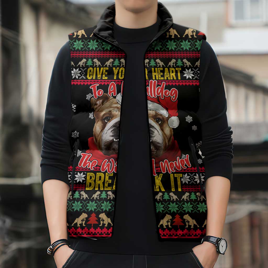 Give Your Heart Bulldog Christmas Sleeveless Puffer Jacket Xmas Holiday Patterns - Wonder Print Shop