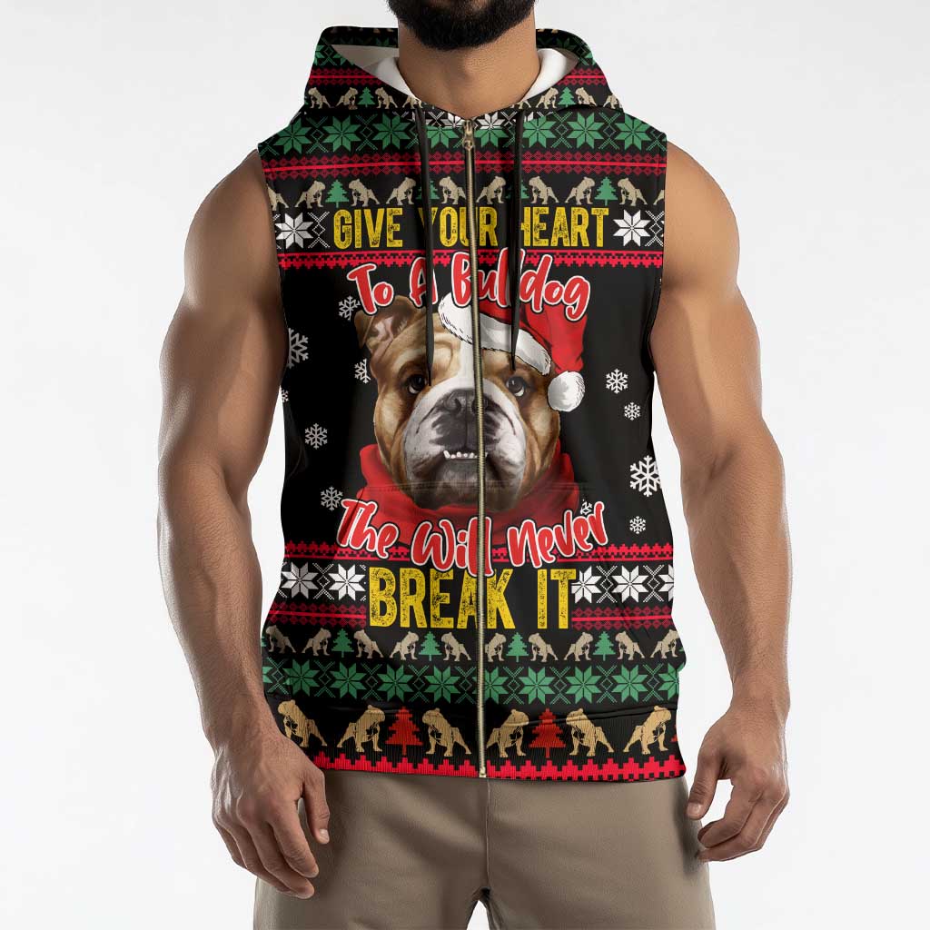 Give Your Heart Bulldog Christmas Sleeveless Zip Hoodie Xmas Holiday Patterns - Wonder Print Shop