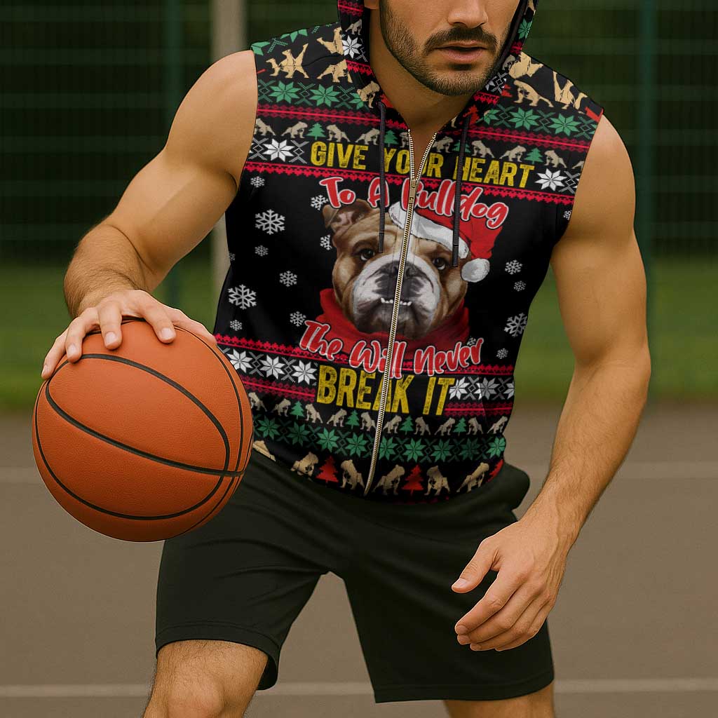 Give Your Heart Bulldog Christmas Sleeveless Zip Hoodie Xmas Holiday Patterns - Wonder Print Shop