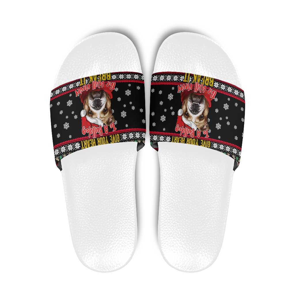 Give Your Heart Bulldog Christmas Slide Sandals Xmas Holiday Patterns - Wonder Print Shop
