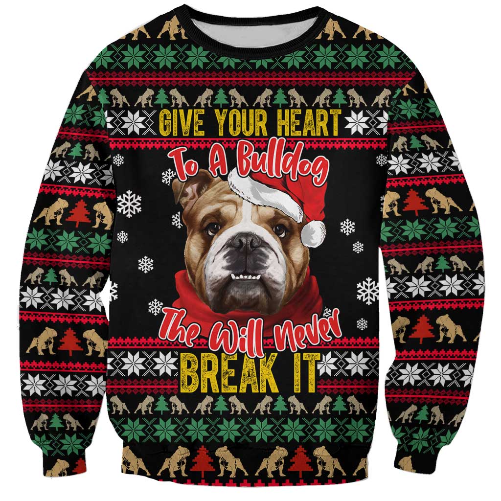 Give Your Heart Bulldog Christmas Sweatshirt Xmas Holiday Patterns - Wonder Print Shop