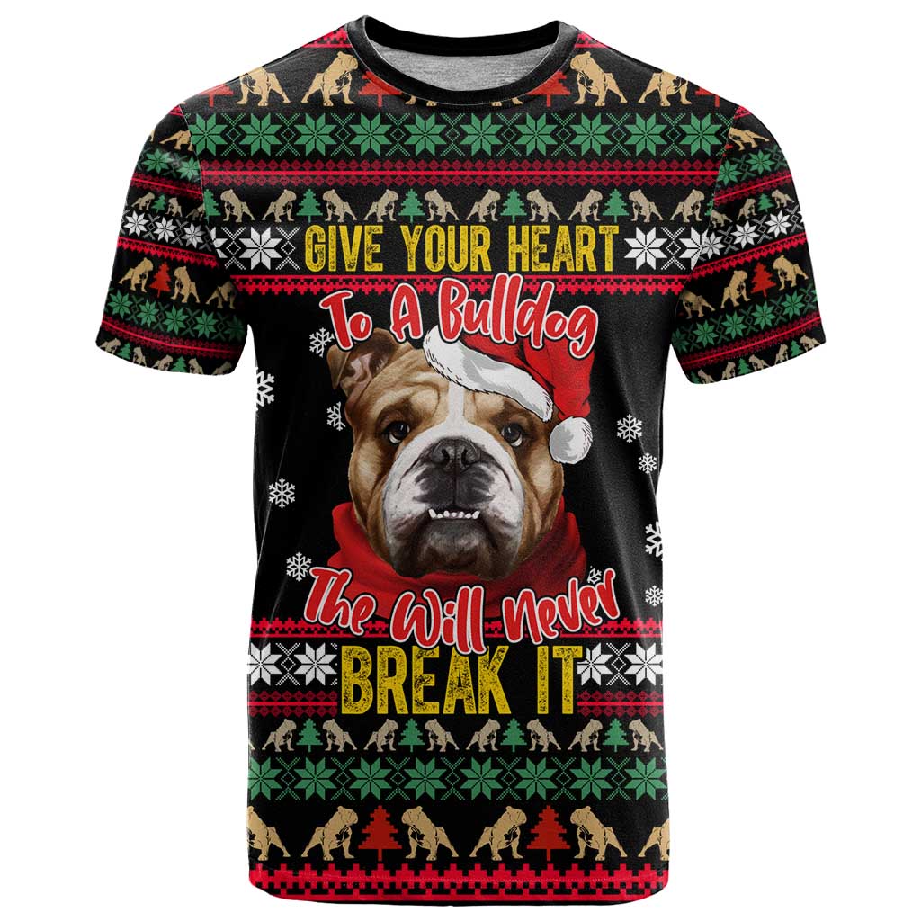 Give Your Heart Bulldog Christmas T Shirt Xmas Holiday Patterns - Wonder Print Shop
