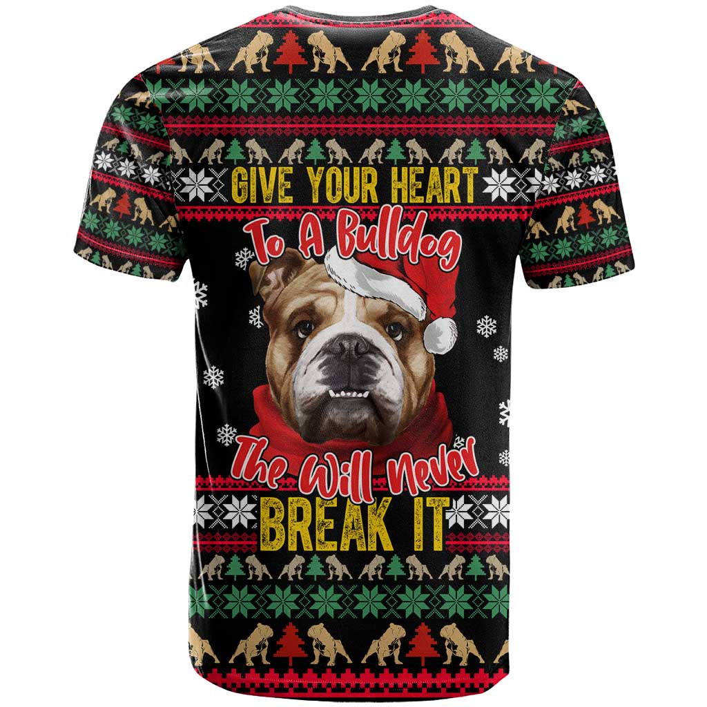 Give Your Heart Bulldog Christmas T Shirt Xmas Holiday Patterns - Wonder Print Shop
