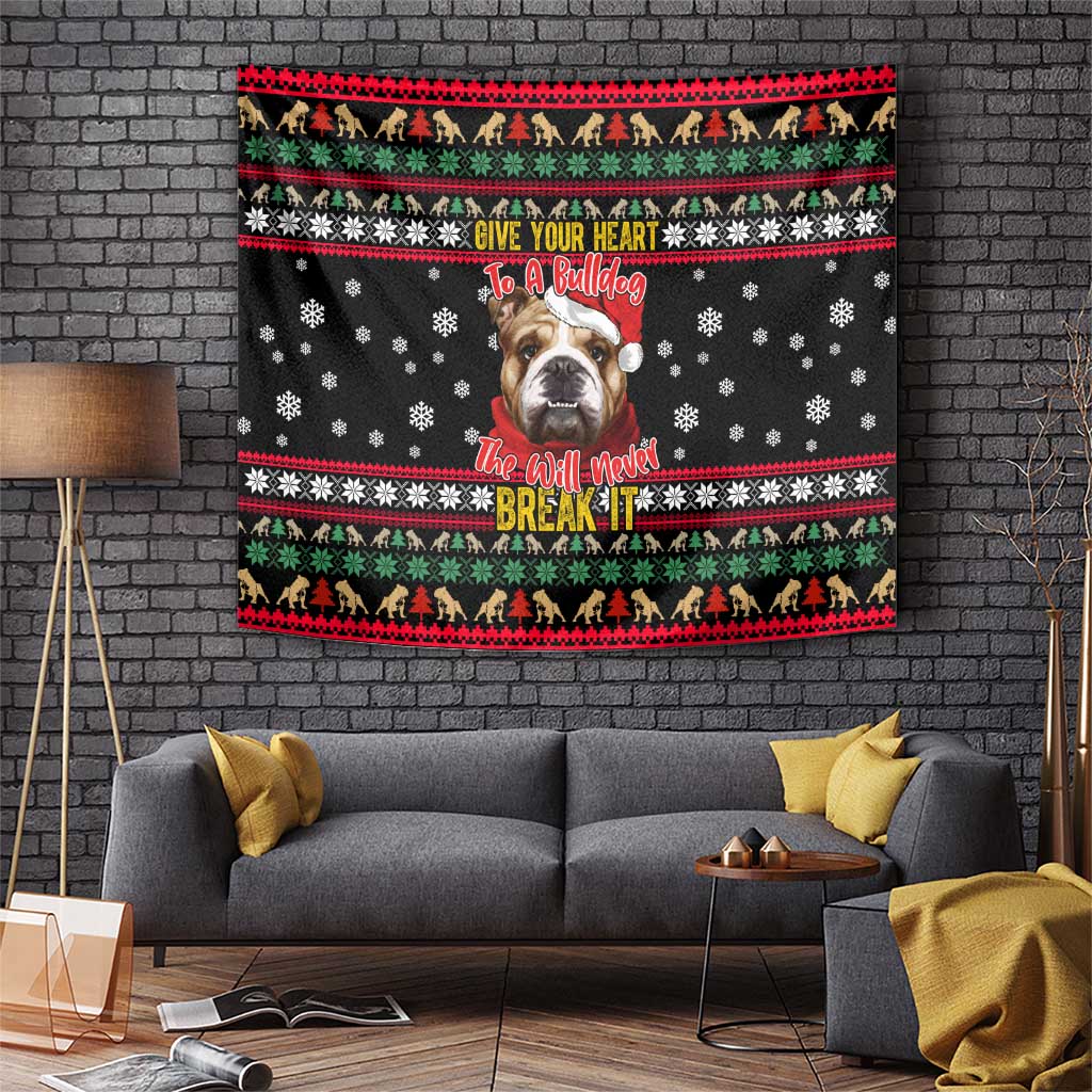 Give Your Heart Bulldog Christmas Tapestry Xmas Holiday Patterns - Wonder Print Shop