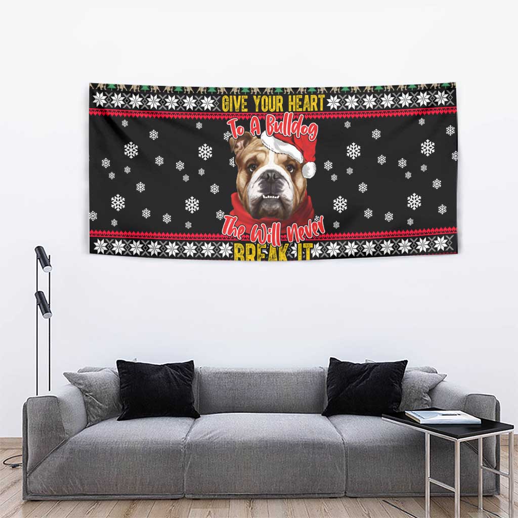 Give Your Heart Bulldog Christmas Tapestry Xmas Holiday Patterns - Wonder Print Shop