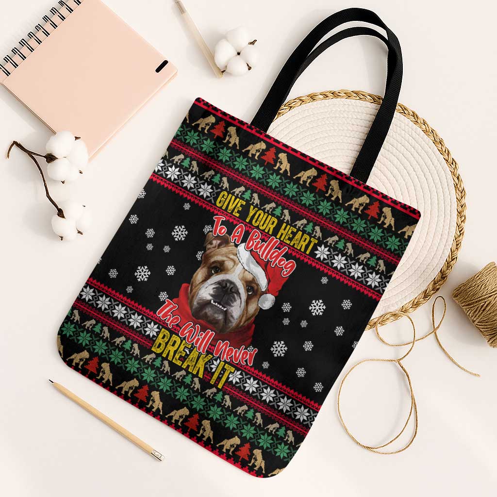 Give Your Heart Bulldog Christmas Tote Bag Xmas Holiday Patterns - Wonder Print Shop
