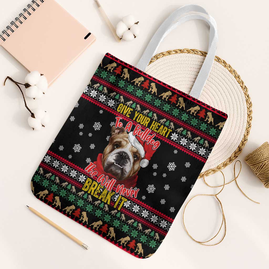 Give Your Heart Bulldog Christmas Tote Bag Xmas Holiday Patterns - Wonder Print Shop