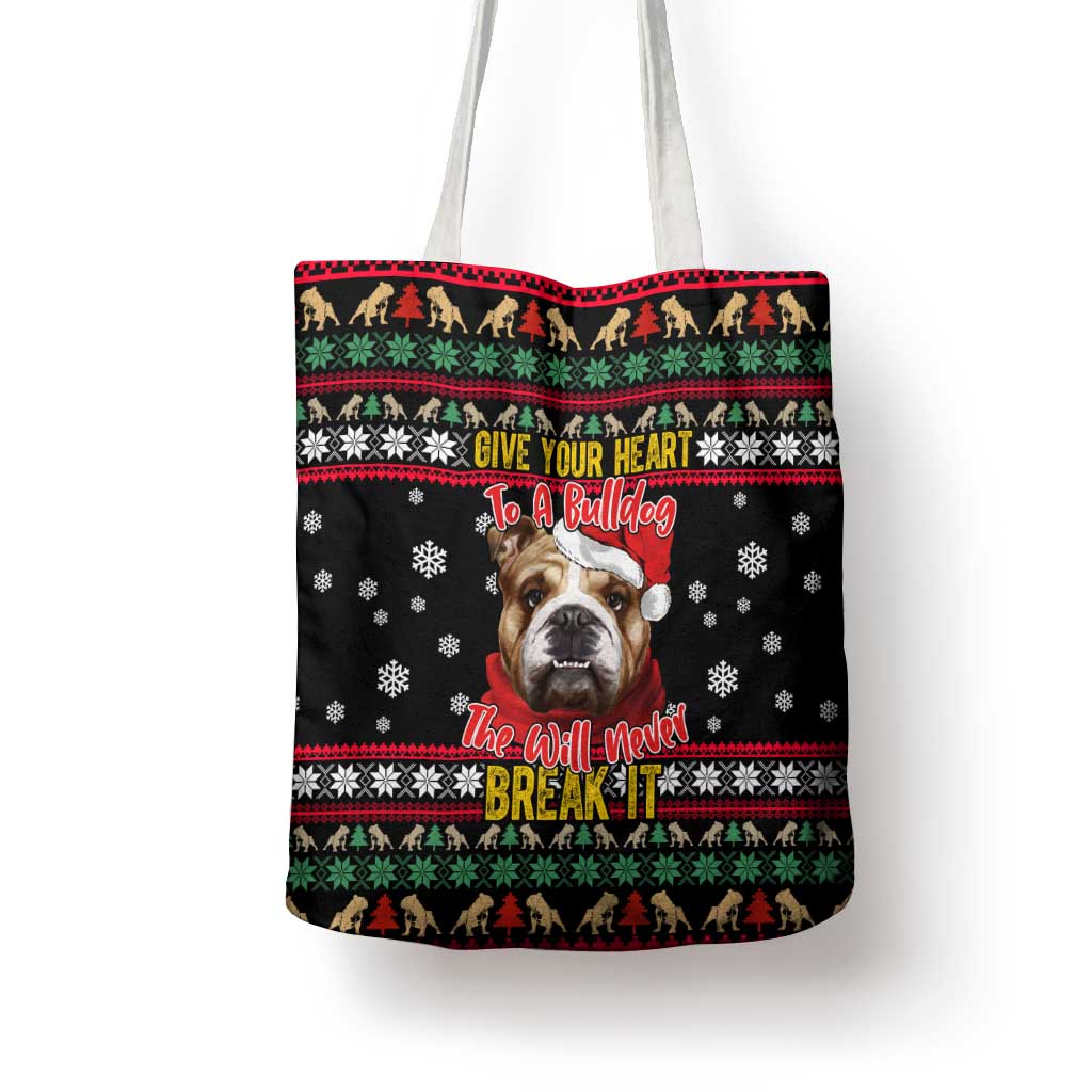 Give Your Heart Bulldog Christmas Tote Bag Xmas Holiday Patterns - Wonder Print Shop