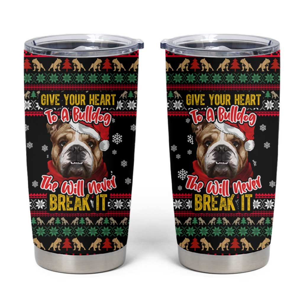 Give Your Heart Bulldog Christmas Tumbler Cup Xmas Holiday Patterns - Wonder Print Shop