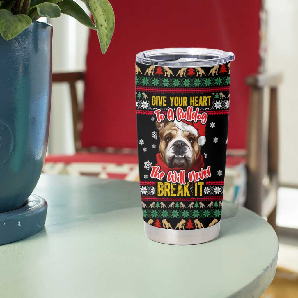 Give Your Heart Bulldog Christmas Tumbler Cup Xmas Holiday Patterns - Wonder Print Shop