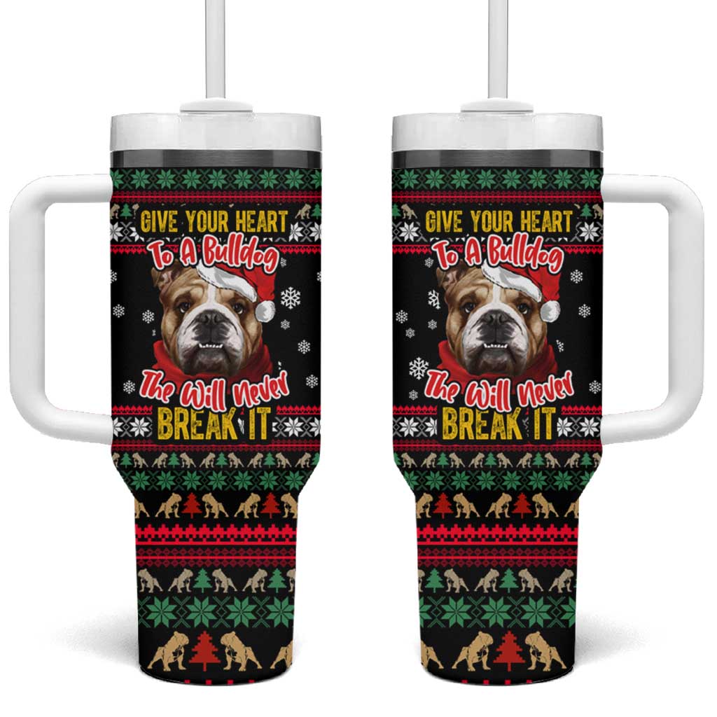 Give Your Heart Bulldog Christmas Tumbler With Handle Xmas Holiday Patterns - Wonder Print Shop