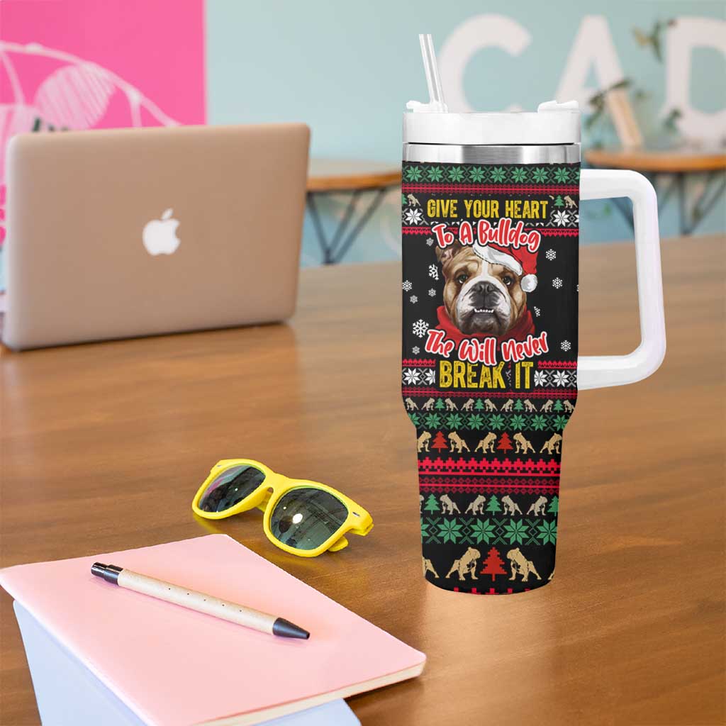 Give Your Heart Bulldog Christmas Tumbler With Handle Xmas Holiday Patterns - Wonder Print Shop