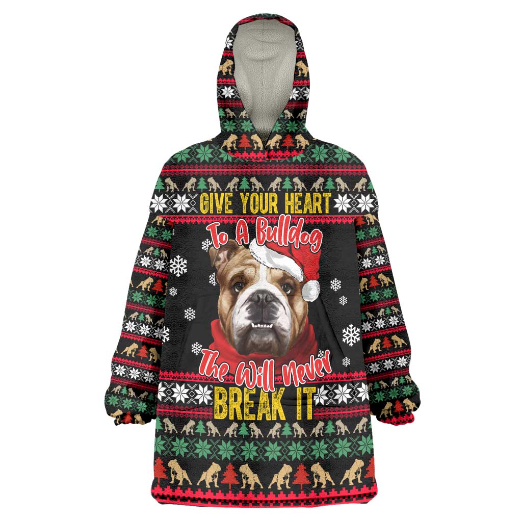 Give Your Heart Bulldog Christmas Wearable Blanket Hoodie Xmas Holiday Patterns - Wonder Print Shop