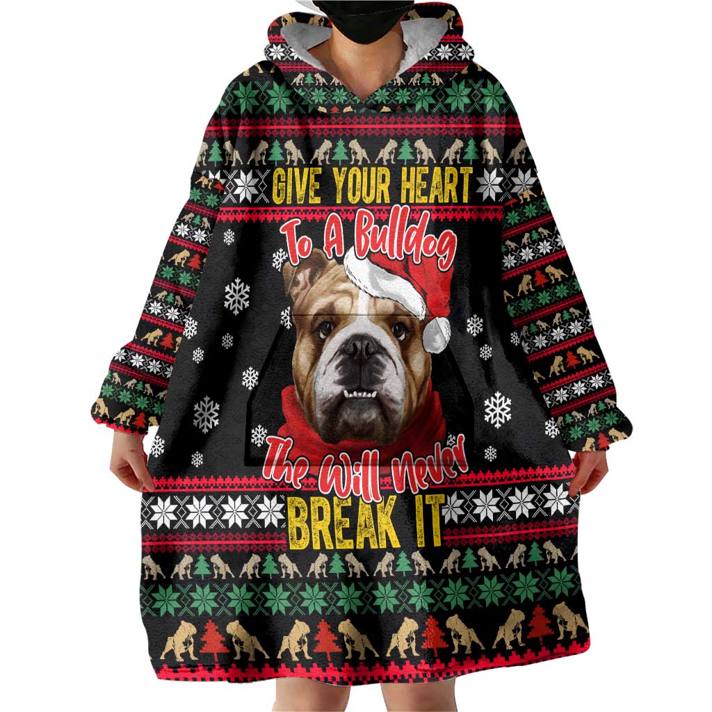 Give Your Heart Bulldog Christmas Wearable Blanket Hoodie Xmas Holiday Patterns - Wonder Print Shop