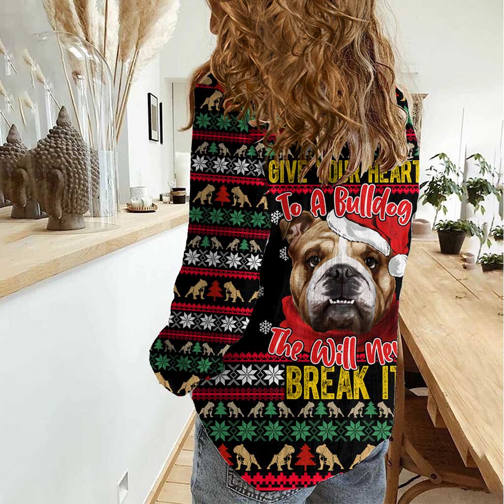 Give Your Heart Bulldog Christmas Women Casual Shirt Xmas Holiday Patterns - Wonder Print Shop