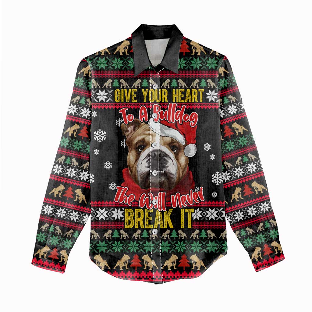 Give Your Heart Bulldog Christmas Women Casual Shirt Xmas Holiday Patterns - Wonder Print Shop