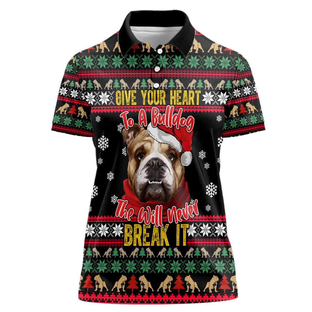 Give Your Heart Bulldog Christmas Women Polo Shirt Xmas Holiday Patterns - Wonder Print Shop