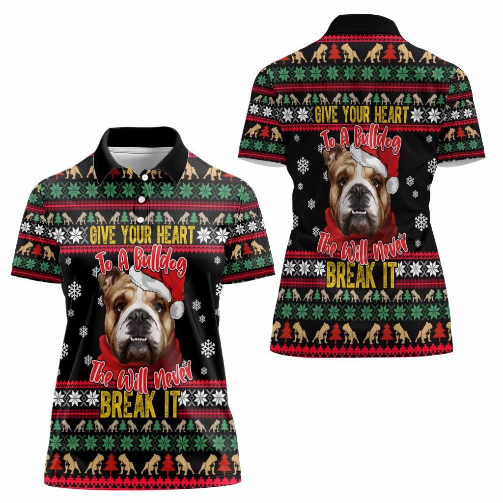 Give Your Heart Bulldog Christmas Women Polo Shirt Xmas Holiday Patterns - Wonder Print Shop
