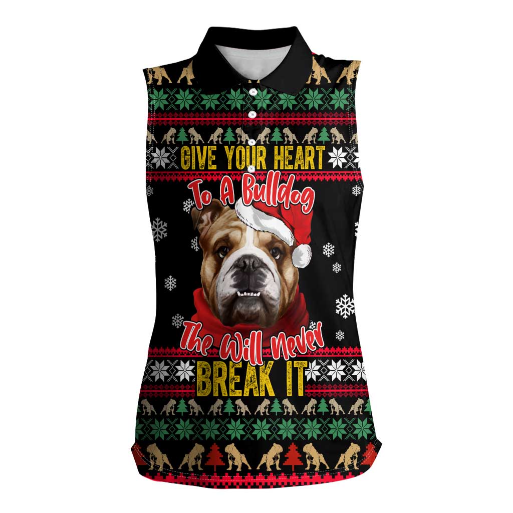 Give Your Heart Bulldog Christmas Women Sleeveless Polo Shirt Xmas Holiday Patterns - Wonder Print Shop