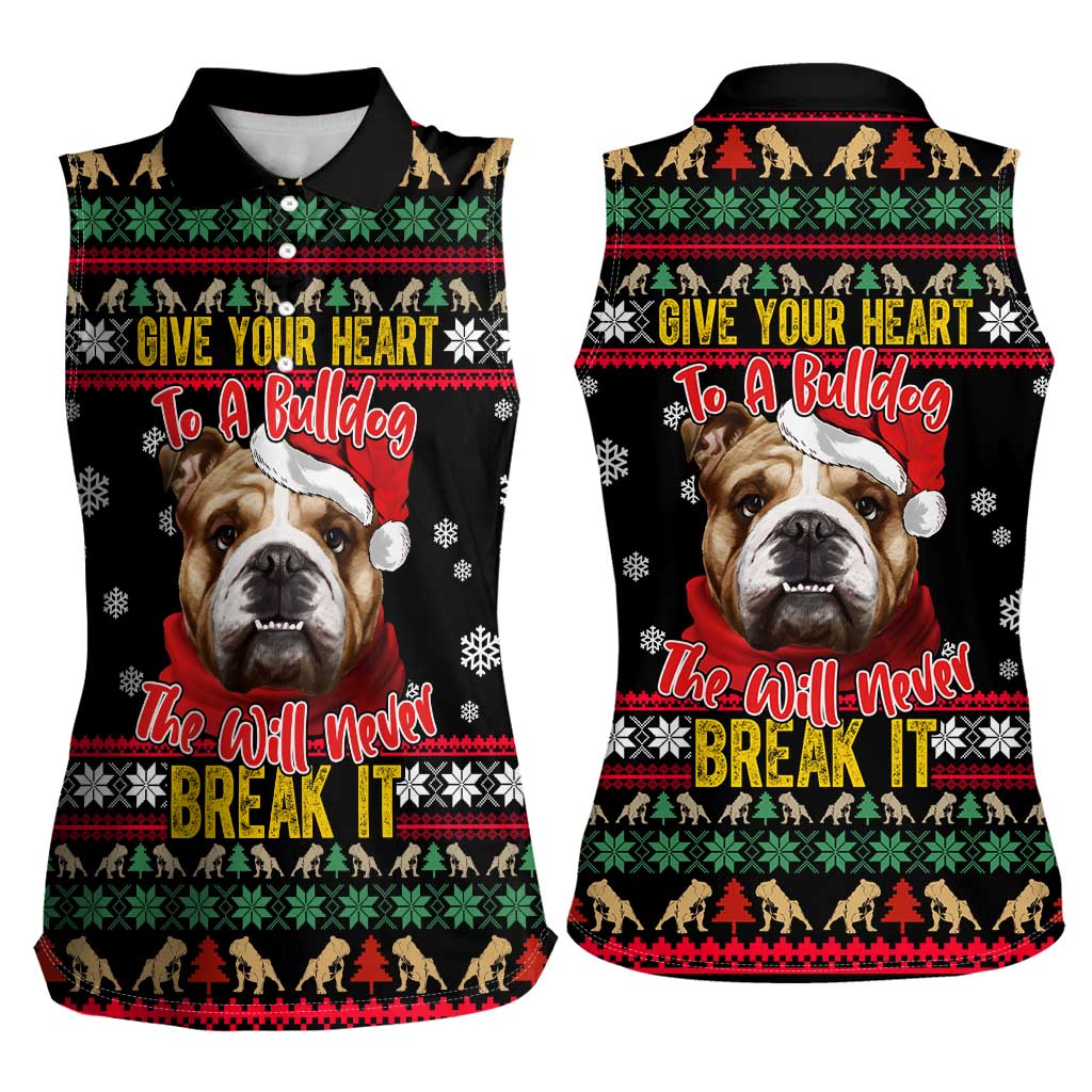 Give Your Heart Bulldog Christmas Women Sleeveless Polo Shirt Xmas Holiday Patterns - Wonder Print Shop