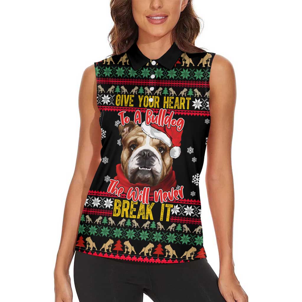 Give Your Heart Bulldog Christmas Women Sleeveless Polo Shirt Xmas Holiday Patterns - Wonder Print Shop