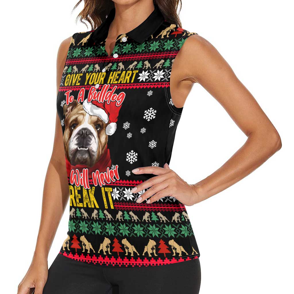 Give Your Heart Bulldog Christmas Women Sleeveless Polo Shirt Xmas Holiday Patterns - Wonder Print Shop