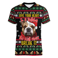 Give Your Heart Bulldog Christmas Women V-Neck T-Shirt Xmas Holiday Patterns - Wonder Print Shop