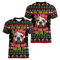 Give Your Heart Bulldog Christmas Women V-Neck T-Shirt Xmas Holiday Patterns - Wonder Print Shop