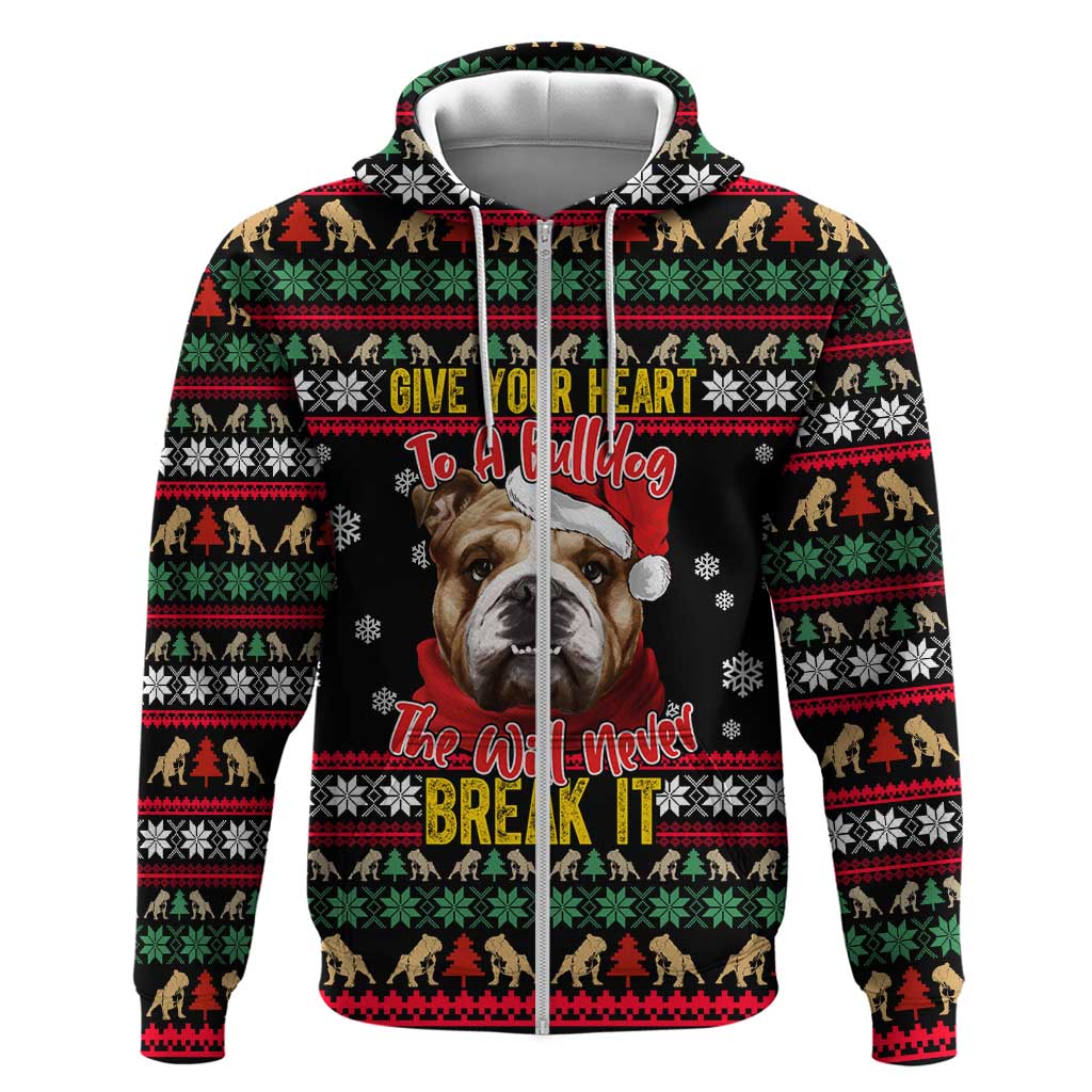 Give Your Heart Bulldog Christmas Zip Hoodie Xmas Holiday Patterns - Wonder Print Shop