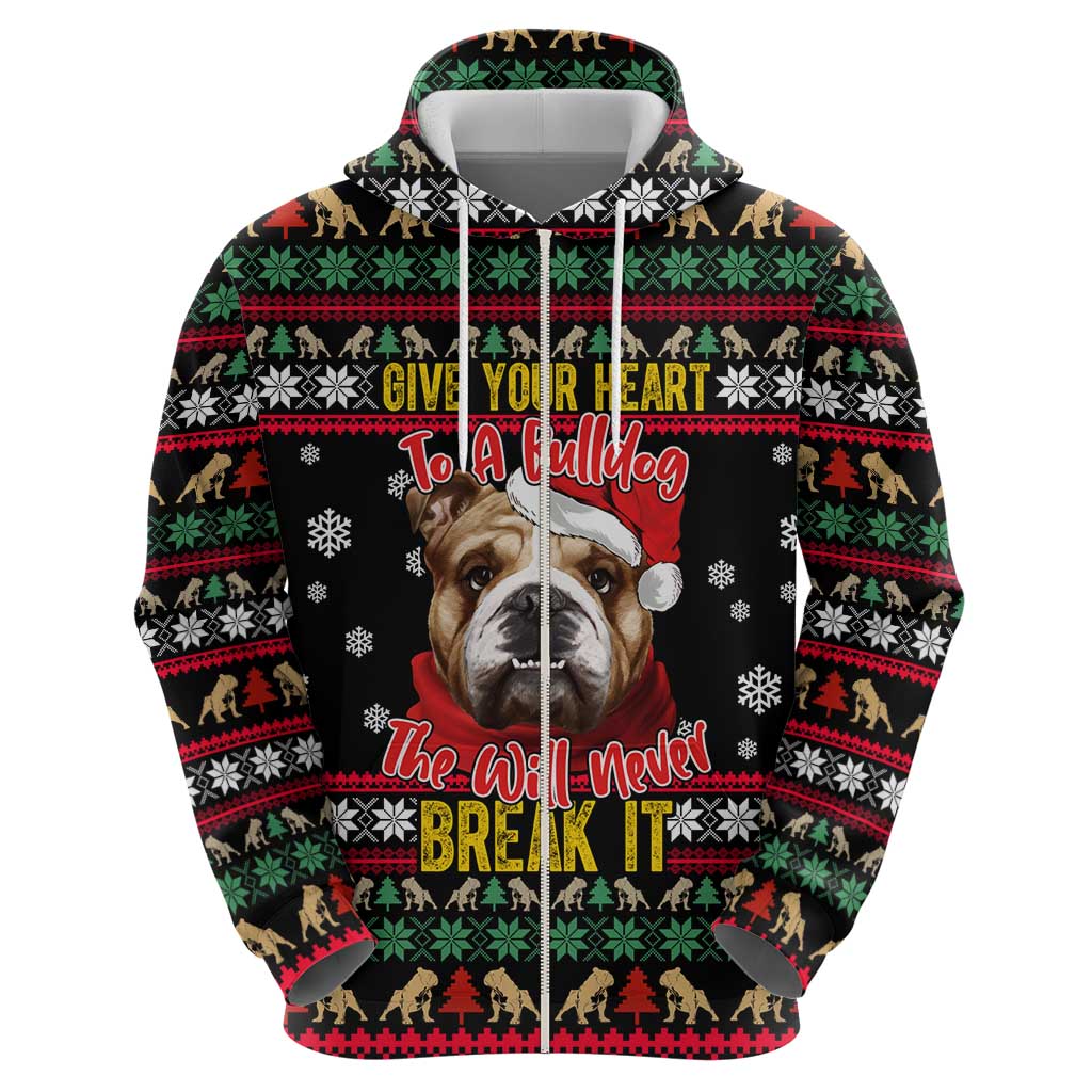 Give Your Heart Bulldog Christmas Zip Hoodie Xmas Holiday Patterns - Wonder Print Shop