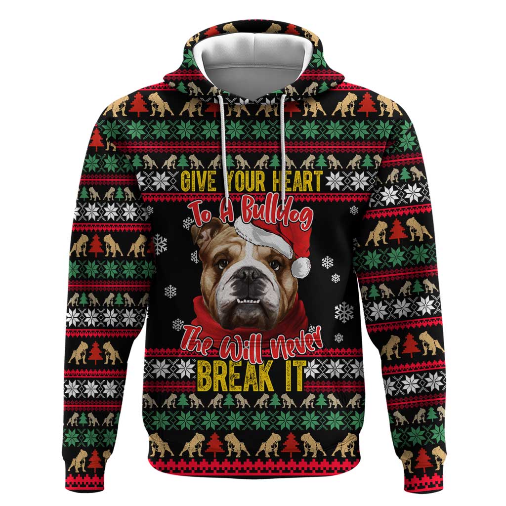Give Your Heart Bulldog Christmas Zip Hoodie Xmas Holiday Patterns - Wonder Print Shop