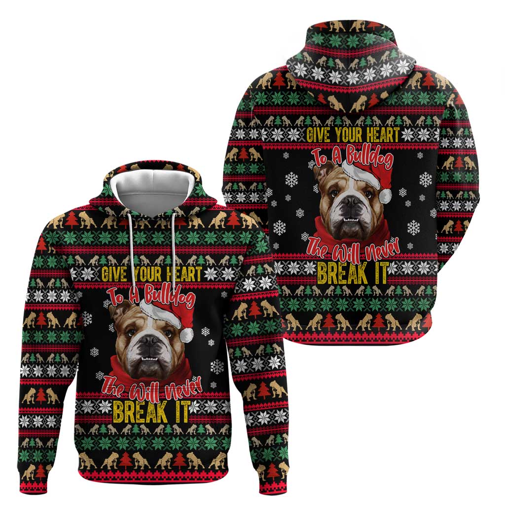 Give Your Heart Bulldog Christmas Zip Hoodie Xmas Holiday Patterns - Wonder Print Shop