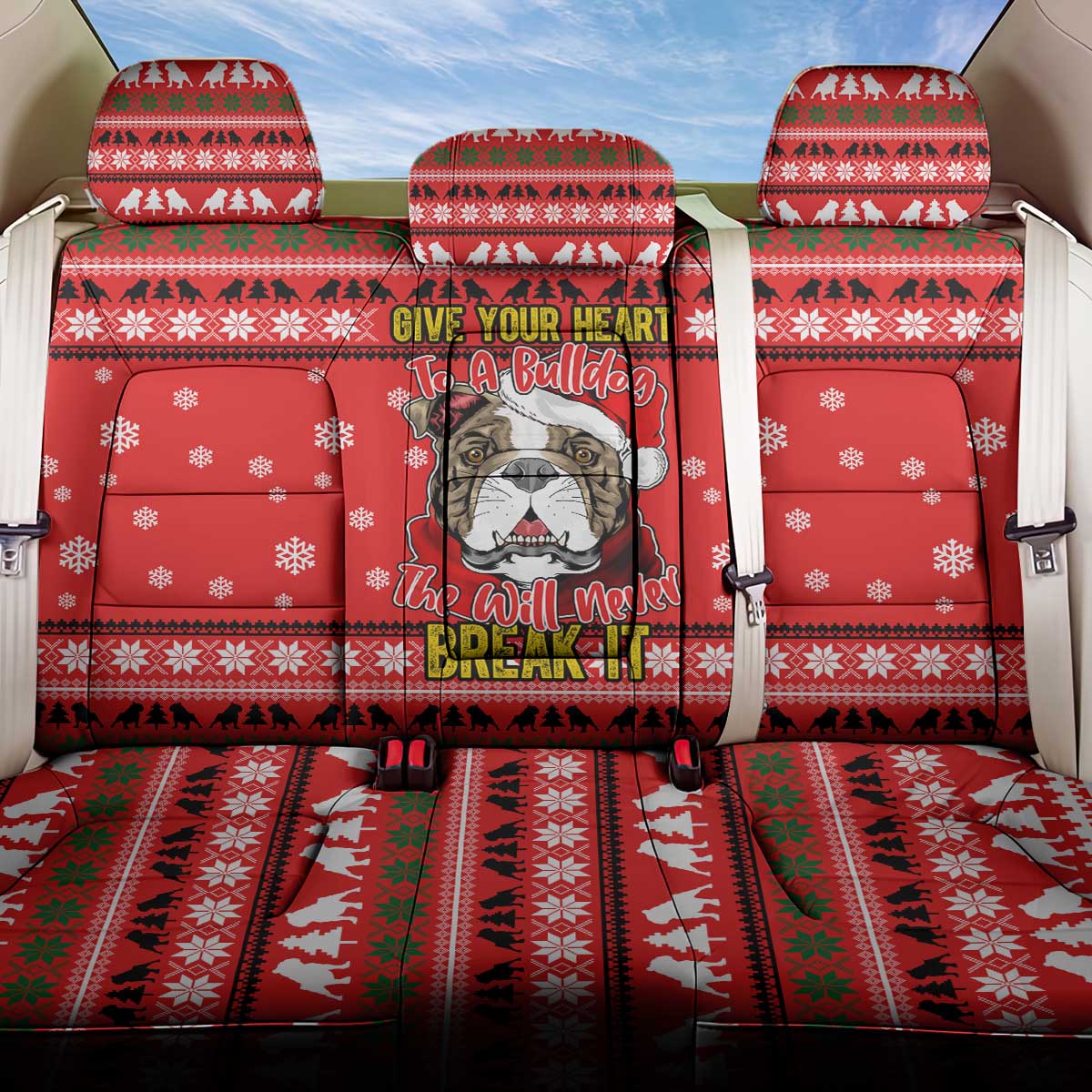 Give Your Heart Pitbull Dog Christmas Back Car Seat Cover Xmas Holiday Patterns - Wonder Print Shop