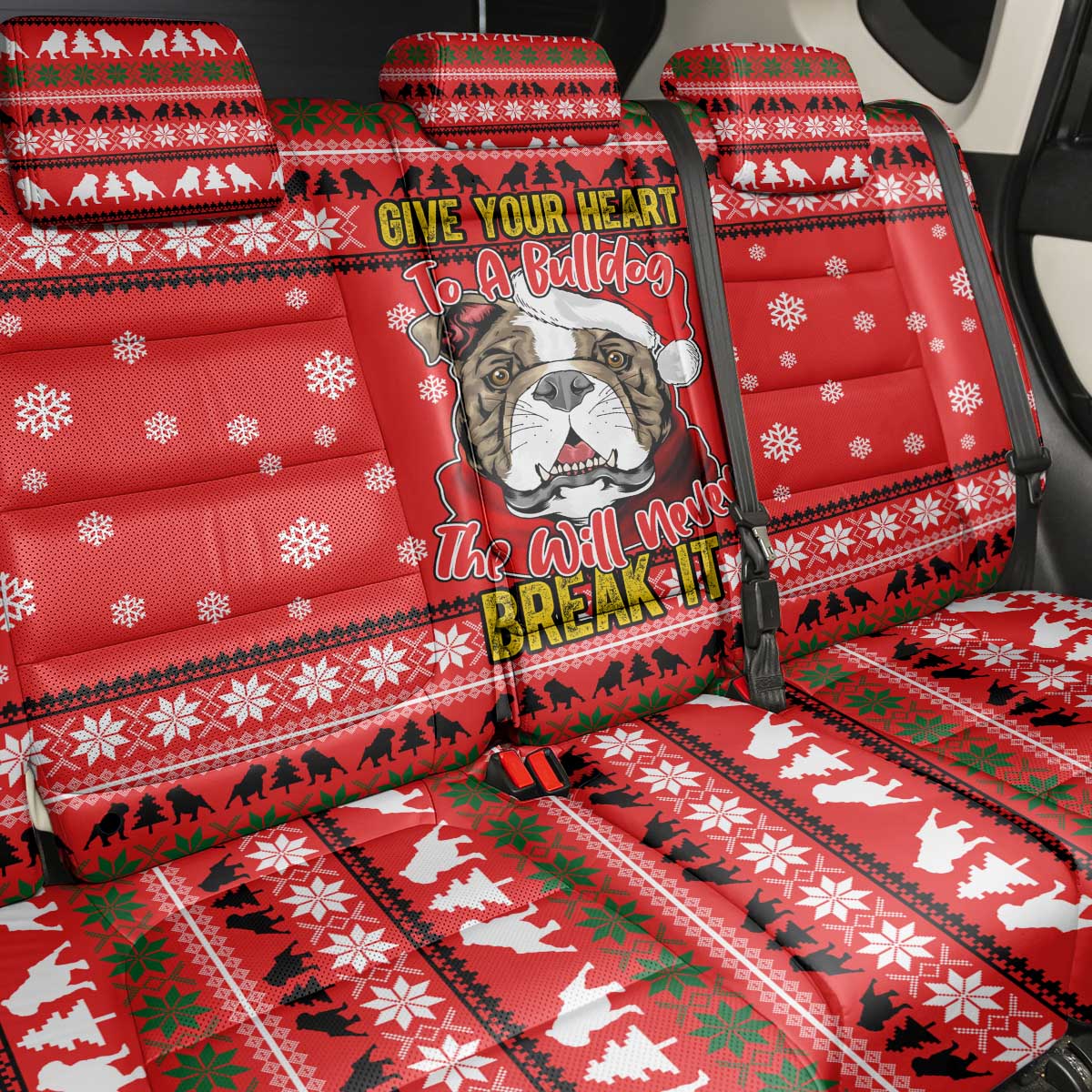 Give Your Heart Pitbull Dog Christmas Back Car Seat Cover Xmas Holiday Patterns - Wonder Print Shop