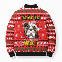 Give Your Heart Pitbull Dog Christmas Bomber Puffer Jacket Xmas Holiday Patterns - Wonder Print Shop