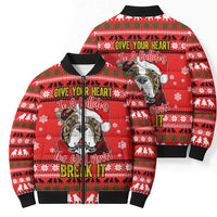 Give Your Heart Pitbull Dog Christmas Bomber Puffer Jacket Xmas Holiday Patterns - Wonder Print Shop