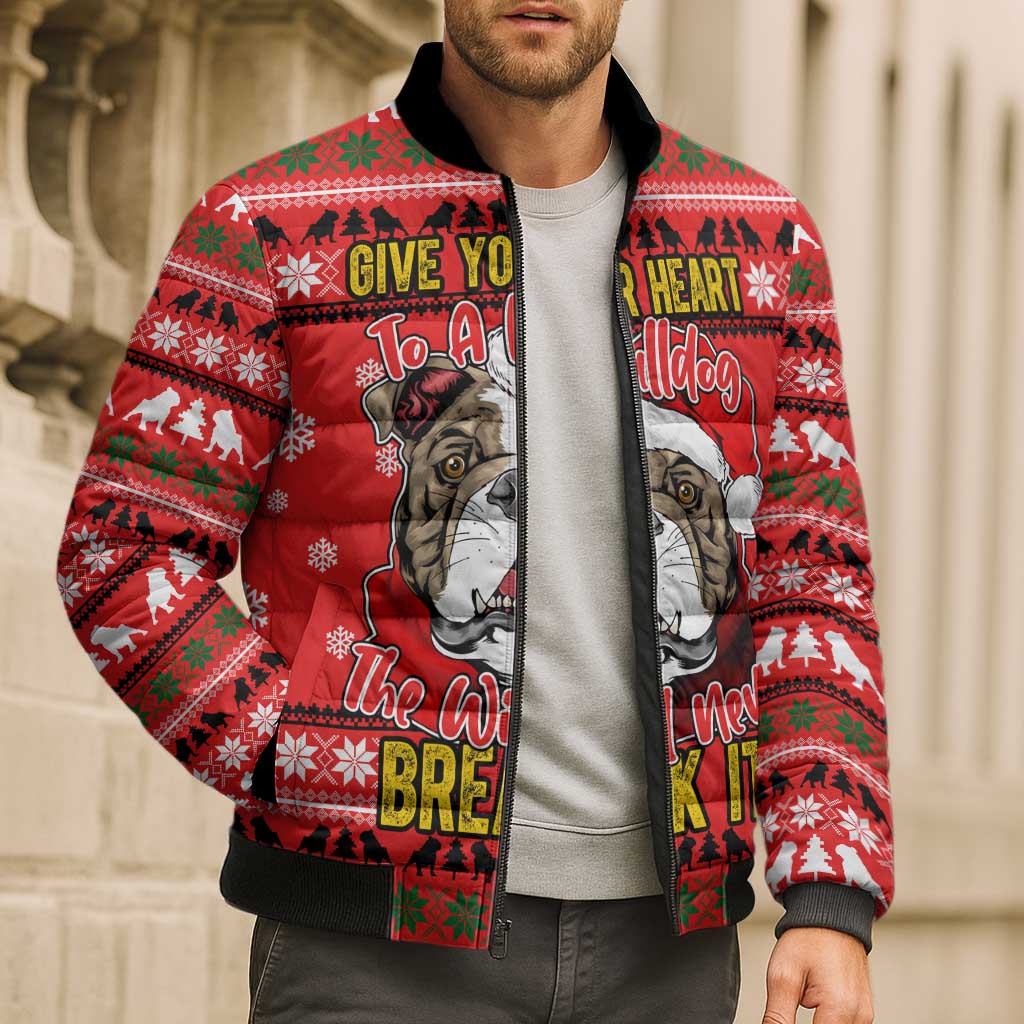 Give Your Heart Pitbull Dog Christmas Bomber Puffer Jacket Xmas Holiday Patterns - Wonder Print Shop