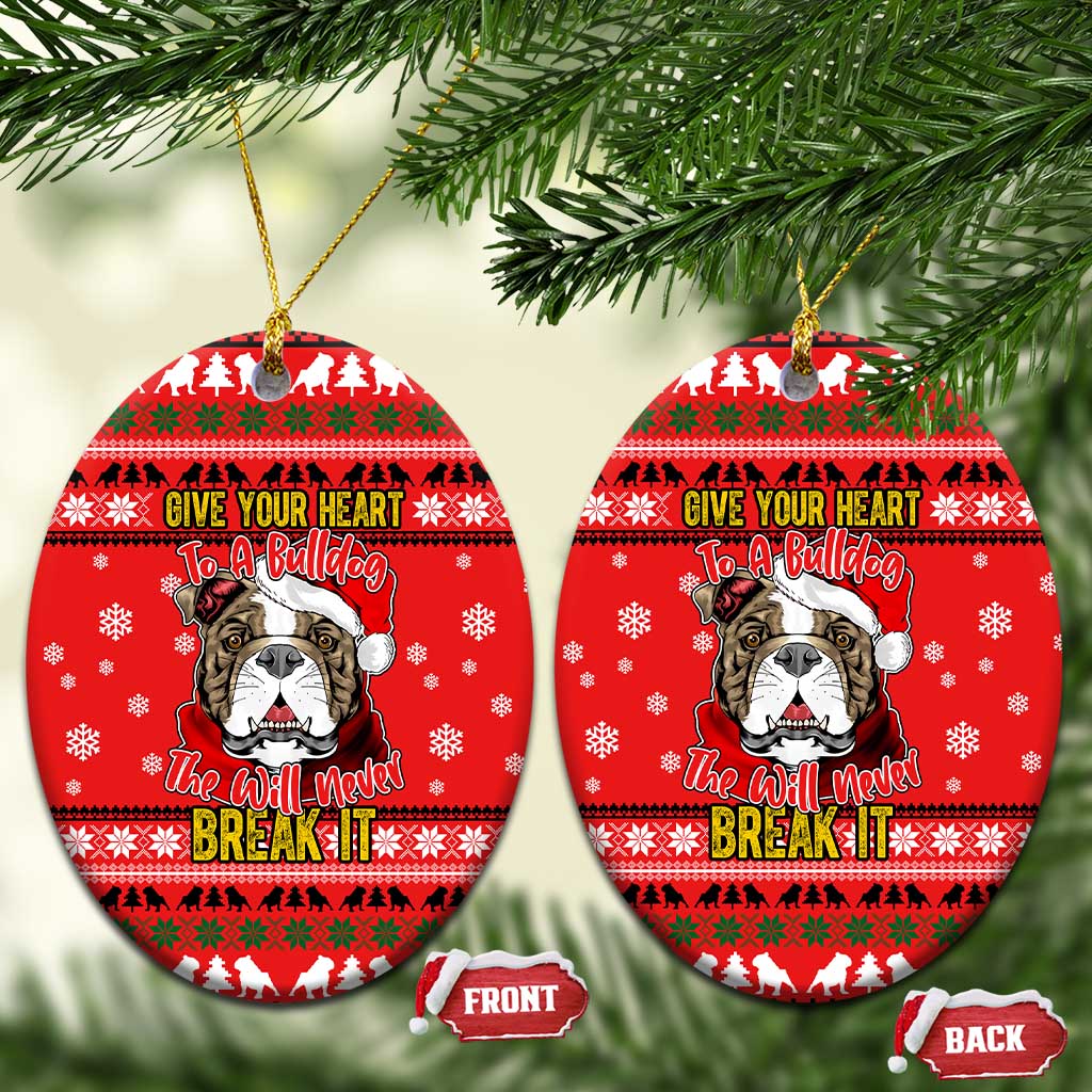 Give Your Heart Pitbull Dog Christmas Ceramic Ornament Xmas Holiday Patterns - Wonder Print Shop