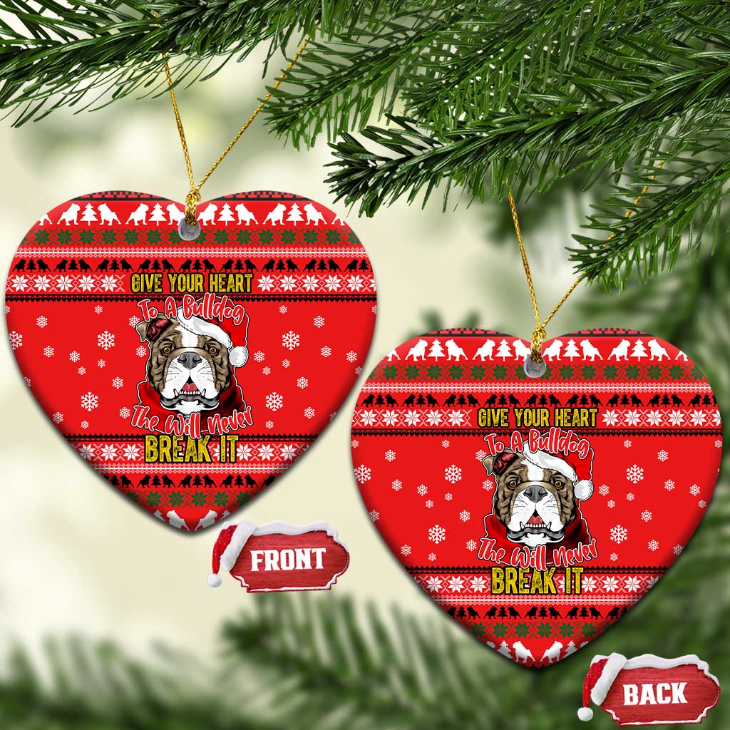 Give Your Heart Pitbull Dog Christmas Ceramic Ornament Xmas Holiday Patterns - Wonder Print Shop