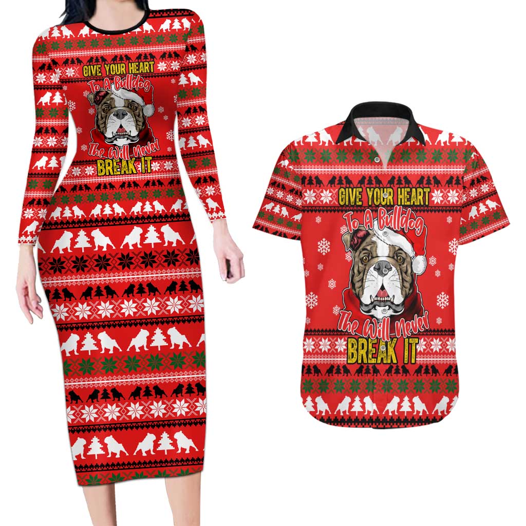 Give Your Heart Pitbull Dog Christmas Couples Matching Long Sleeve Bodycon Dress and Hawaiian Shirt Xmas Holiday Patterns - Wonder Print Shop
